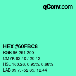 Color code: HEX #60FBC8 | qconv.com