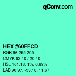カラーコード: HEX #60FFCD | qconv.com