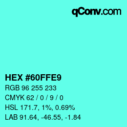 Color code: HEX #60FFE9 | qconv.com