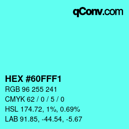 Color code: HEX #60FFF1 | qconv.com