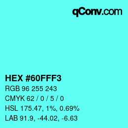 Color code: HEX #60FFF3 | qconv.com