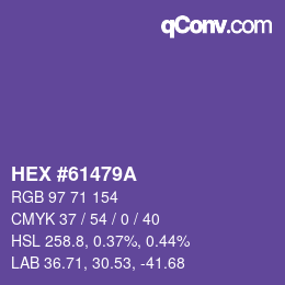 Color code: HEX #61479A | qconv.com
