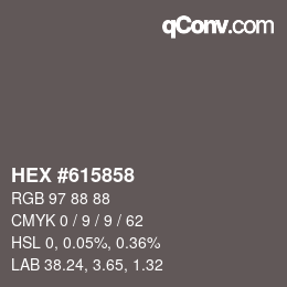 Código de color: HEX #615858 | qconv.com