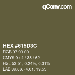 Color code: HEX #615D3C | qconv.com