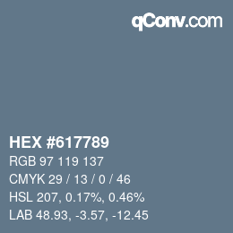 Farbcode: HEX #617789 | qconv.com