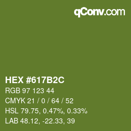 Farbcode: HEX #617B2C | qconv.com