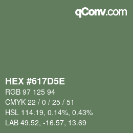 Color code: HEX #617D5E | qconv.com