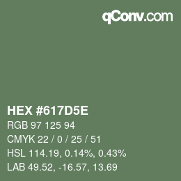 Color code: HEX #617D5E | qconv.com