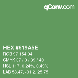 Color code: HEX #619A5E | qconv.com