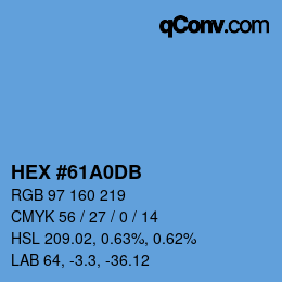 颜色代码: HEX #61A0DB | qconv.com