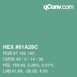 Color code: HEX #61A28C | qconv.com