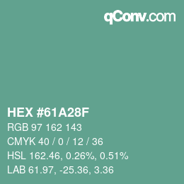 カラーコード: HEX #61A28F | qconv.com