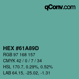 Color code: HEX #61A89D | qconv.com