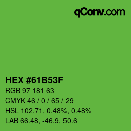 カラーコード: HEX #61B53F | qconv.com