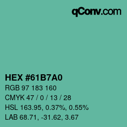 カラーコード: HEX #61B7A0 | qconv.com