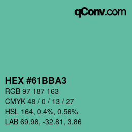 カラーコード: HEX #61BBA3 | qconv.com