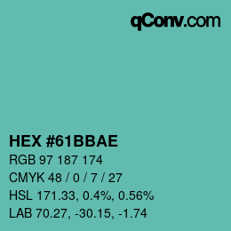 Color code: HEX #61BBAE | qconv.com