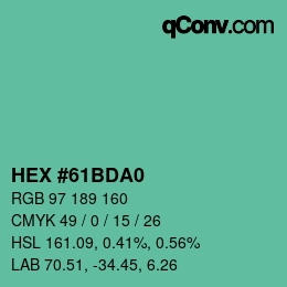 カラーコード: HEX #61BDA0 | qconv.com