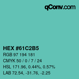 カラーコード: HEX #61C2B5 | qconv.com