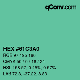 Farbcode: HEX #61C3A0 | qconv.com