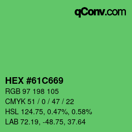 カラーコード: HEX #61C669 | qconv.com