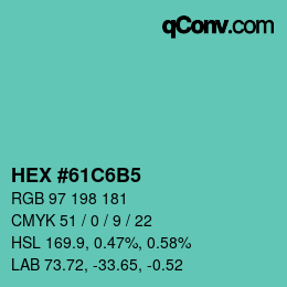 カラーコード: HEX #61C6B5 | qconv.com