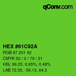 Color code: HEX #61C92A | qconv.com