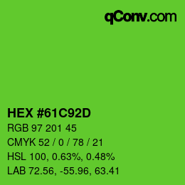 Color code: HEX #61C92D | qconv.com