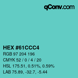 颜色代码: HEX #61CCC4 | qconv.com