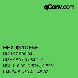 Farbcode: HEX #61CE5E | qconv.com