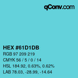 カラーコード: HEX #61D1DB | qconv.com