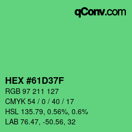 Farbcode: HEX #61D37F | qconv.com