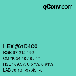 颜色代码: HEX #61D4C0 | qconv.com