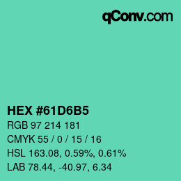 カラーコード: HEX #61D6B5 | qconv.com
