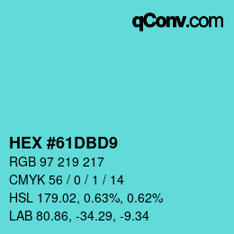 カラーコード: HEX #61DBD9 | qconv.com