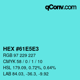 カラーコード: HEX #61E5E3 | qconv.com
