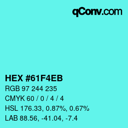 Color code: HEX #61F4EB | qconv.com