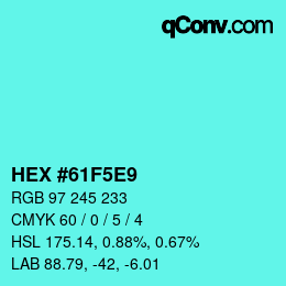Color code: HEX #61F5E9 | qconv.com