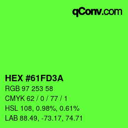 カラーコード: HEX #61FD3A | qconv.com