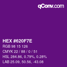 Color code: HEX #620F7E | qconv.com