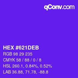 カラーコード: HEX #621DEB | qconv.com