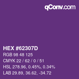 カラーコード: HEX #62307D | qconv.com