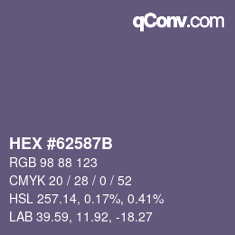 颜色代码: HEX #62587B | qconv.com