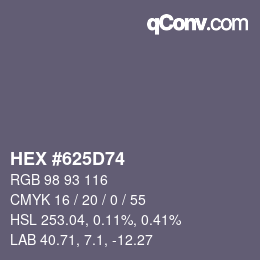 Color code: HEX #625D74 | qconv.com