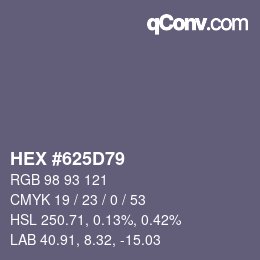 Color code: HEX #625D79 | qconv.com