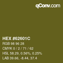 Color code: HEX #62601C | qconv.com