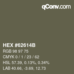 Farbcode: HEX #62614B | qconv.com