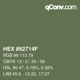 Color code: HEX #62714F | qconv.com
