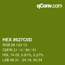 Farbcode: HEX #627C0D | qconv.com