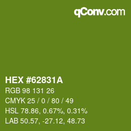 Color code: HEX #62831A | qconv.com